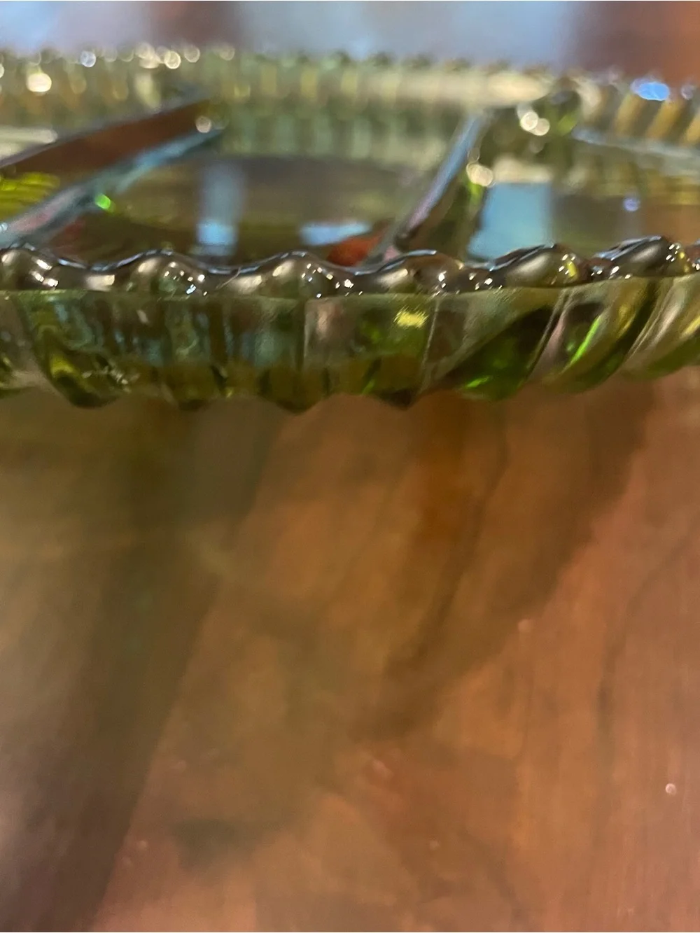 Vintage Indiana Glass Green Round 4 Section Divided Relish Dish Platter 10”